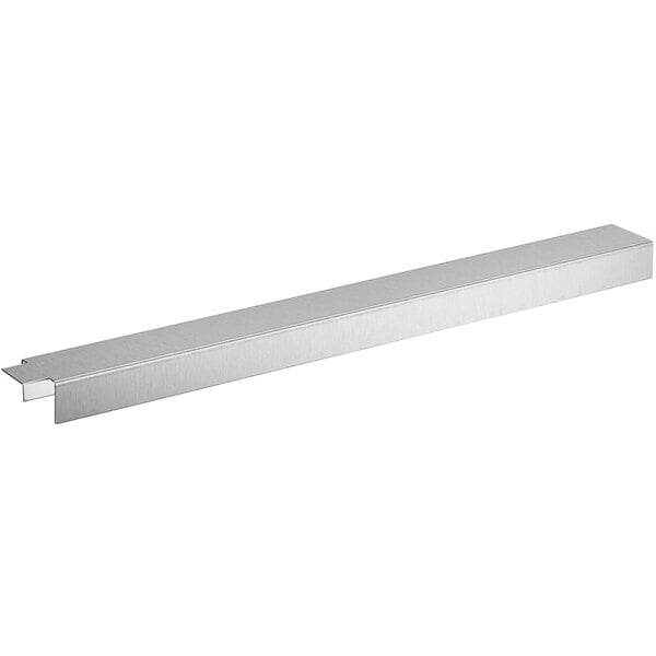 A silver metal rectangular connector strip with a white background.