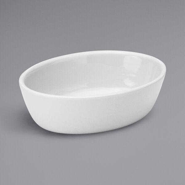 A white oval baker dish.
