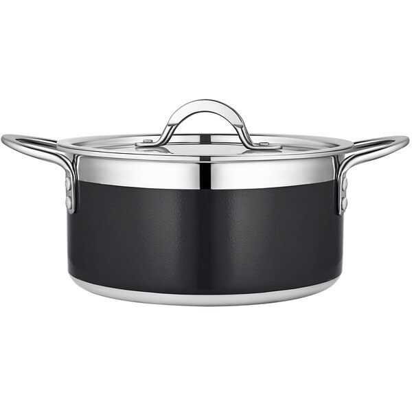 A black and silver Bon Chef Country French pot with a lid.