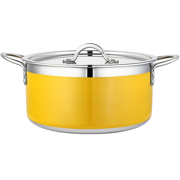 A yellow and silver Bon Chef Country French sauce pot.