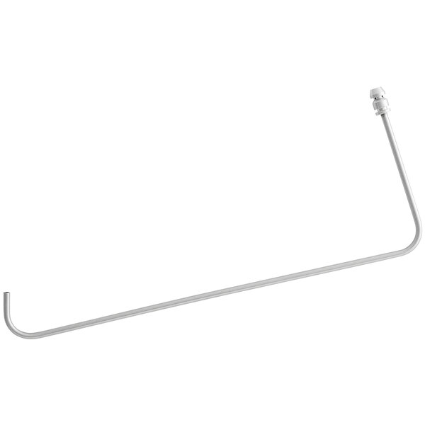 A long thin curved metal rod with a white background.