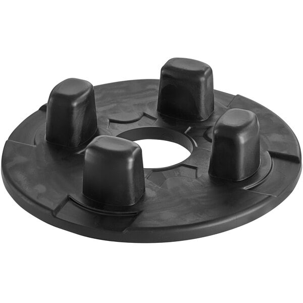 A black circular jar pad with a curved top and four holes.