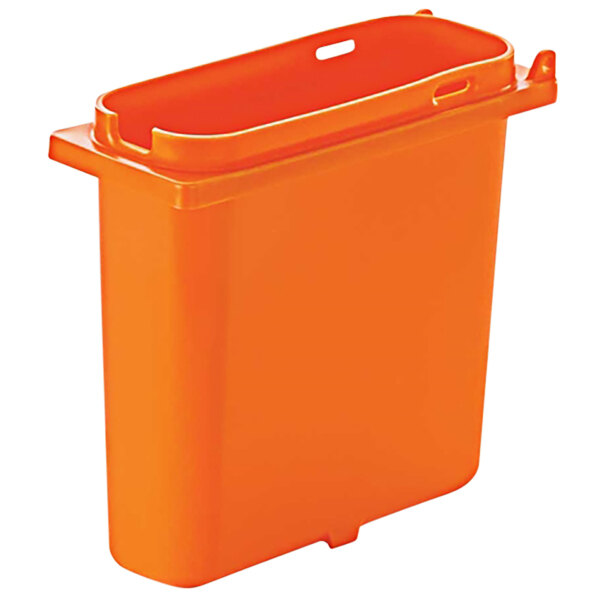 An orange plastic Server deep slim fountain jar with a lid.