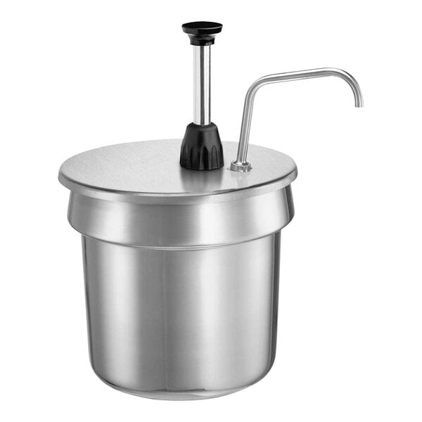 A stainless steel Server 2 oz. inset pump with a lid.
