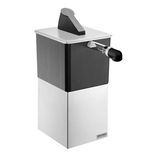 A black rectangular Server Express countertop pump dispenser with a white lid.