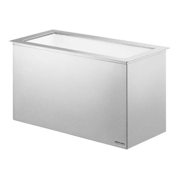 A stainless steel rectangular Server condiment bar with a glass top.