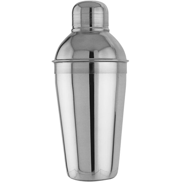 A Franmara stainless steel Cobbler cocktail shaker with a lid.