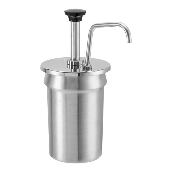 A stainless steel Server Inset Pump container with a black handle.