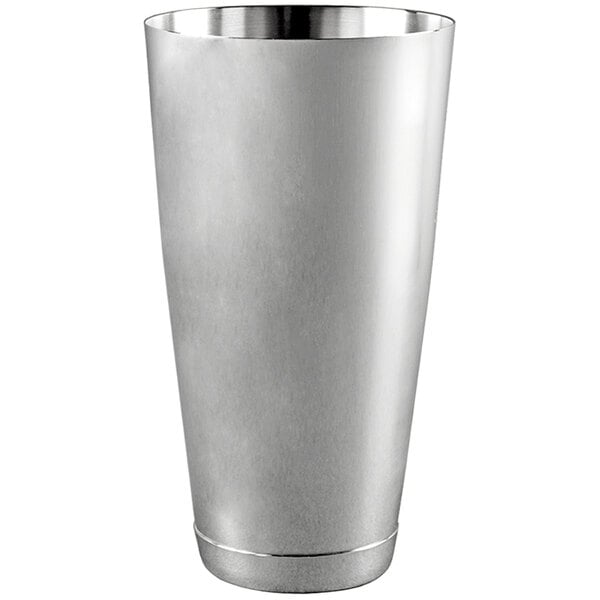 A stainless steel Franmara cocktail shaker tin.