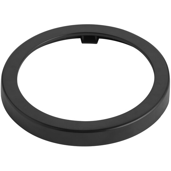 A black plastic circular ring with a hole in the middle.