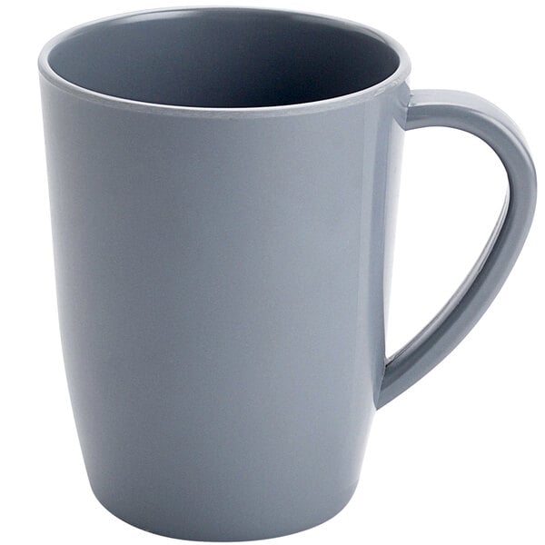 A grey Bon Chef melamine coffee mug with a handle.