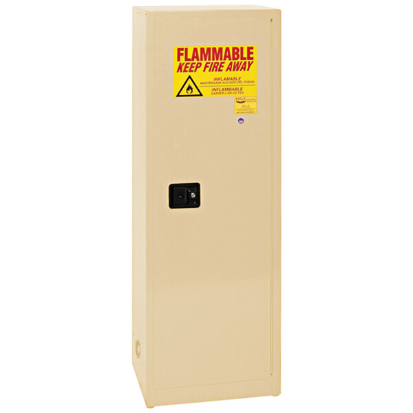 A white rectangular box with a yellow sign reading "Flammable Liquid" and a black switch.