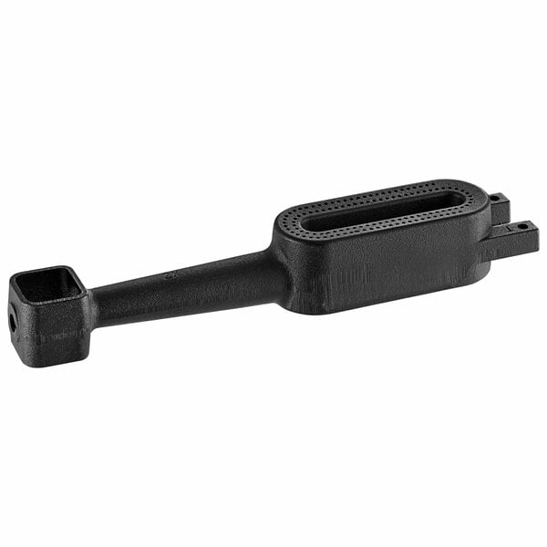 A black plastic long handle with holes.