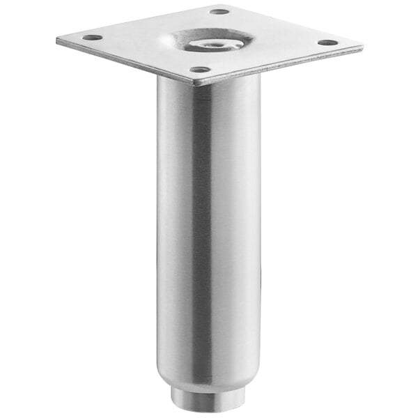 A silver metal adjustable leg with a square base for a fryer.