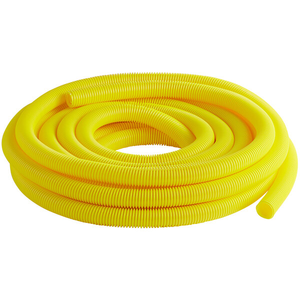A close-up of a yellow Namco vacuum hose with a spiral on a white background.