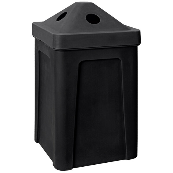 A black plastic IRP square recycle bin with a pyramid-shaped lid.