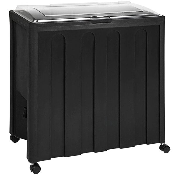 An IRP Avalanche black rectangular cooler with a clear top.