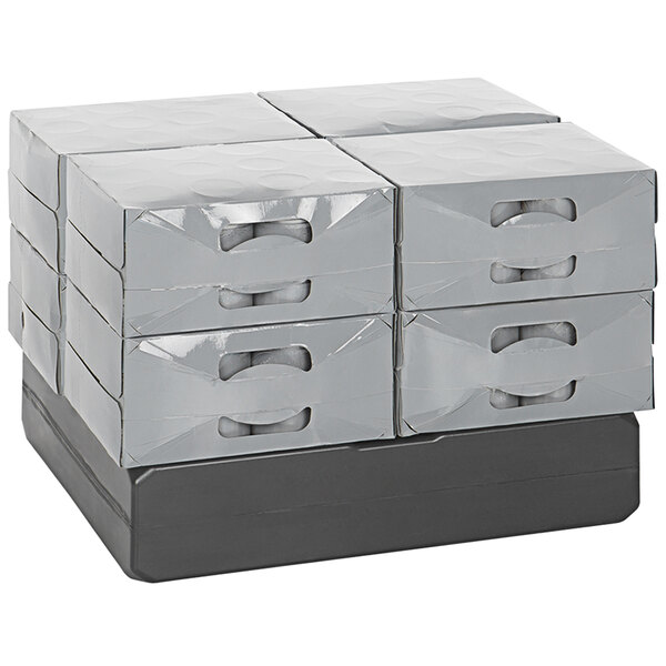 A stack of six black IRP Case Stacker boxes on a counter.