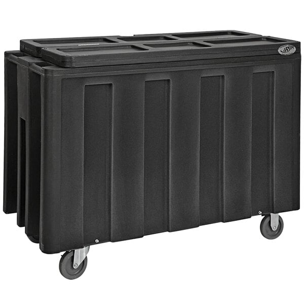 An IRP Arctic Black mobile cooler on wheels.