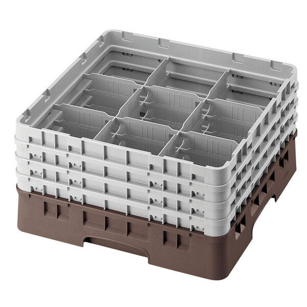 A brown plastic crate with 9 compartments.