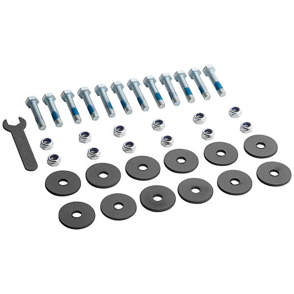 A set of Lancaster Table & Seating bolts, nuts, and washers.