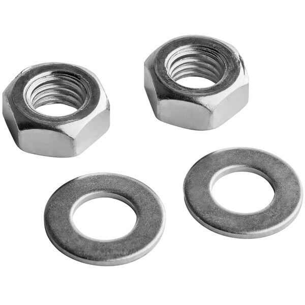 A group of nuts and washers on a white background.