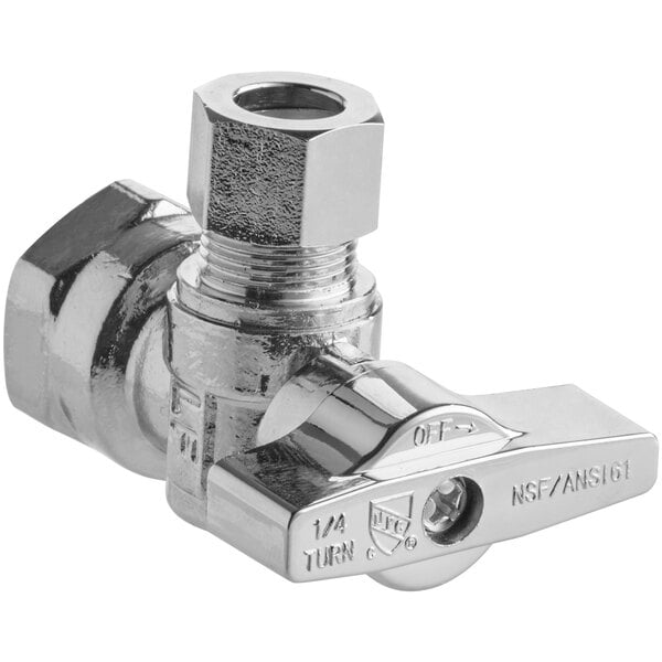 A chrome-plated Easyflex quarter turn supply stop valve with a metal handle.