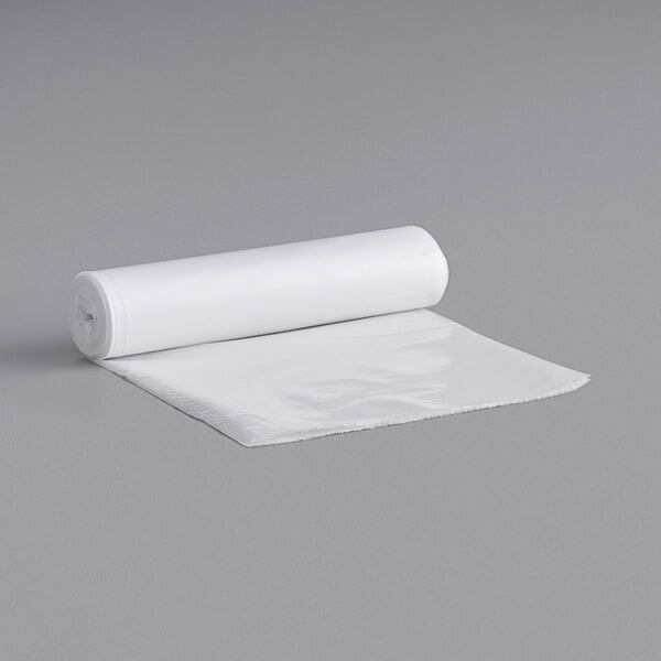 A roll of Lavex Pro clear plastic trash bags on a white background.