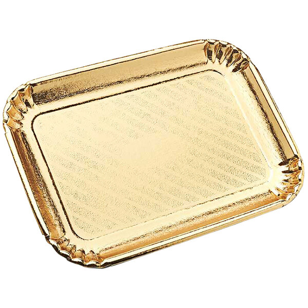 A Novacart gold rectangular pastry tray with scalloped edges.