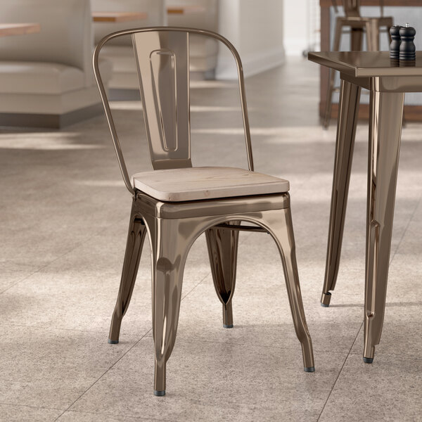 Lancaster Table & Seating Alloy Series Copper Indoor Cafe Chair with Gray Wood Seat