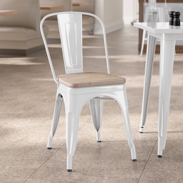Lancaster Table & Seating Alloy Series White Indoor Cafe Chair with Gray Wood Seat