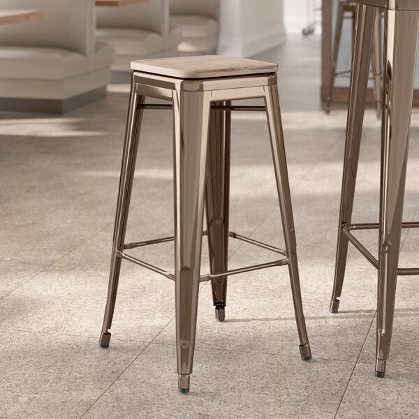 Lancaster Table & Seating Alloy Series Copper Indoor Backless Barstool with Gray Wood Seat
