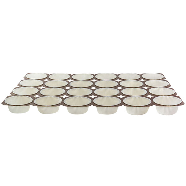 A tray of Novacart paper muffin cups.