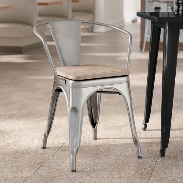 Lancaster Table & Seating Alloy Series Clear Indoor Arm Chair with Gray Wood Seat