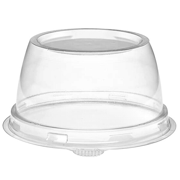 A Novacart clear PET dome lid on a clear plastic container.