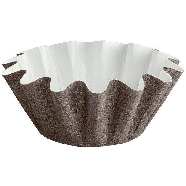 A brown paper Novacart floret cup with a wavy edge.