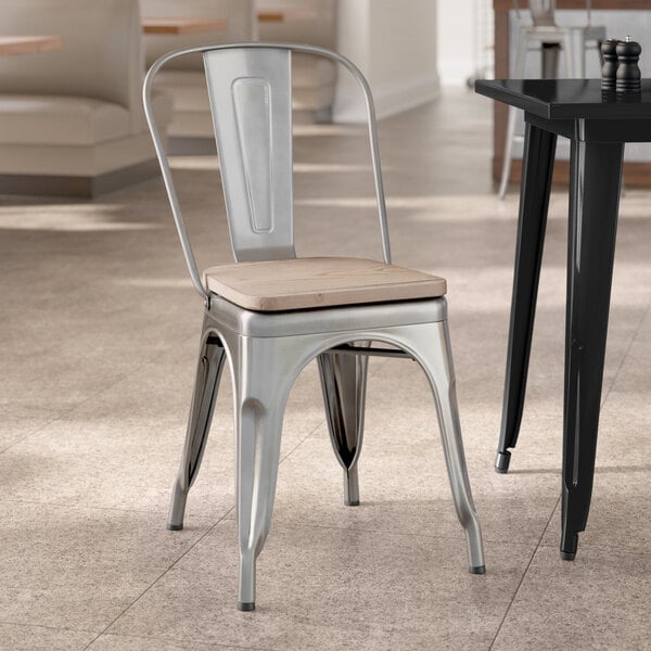 Lancaster Table & Seating Alloy Series Clear Coat Indoor Cafe Chair with Gray Wood Seat