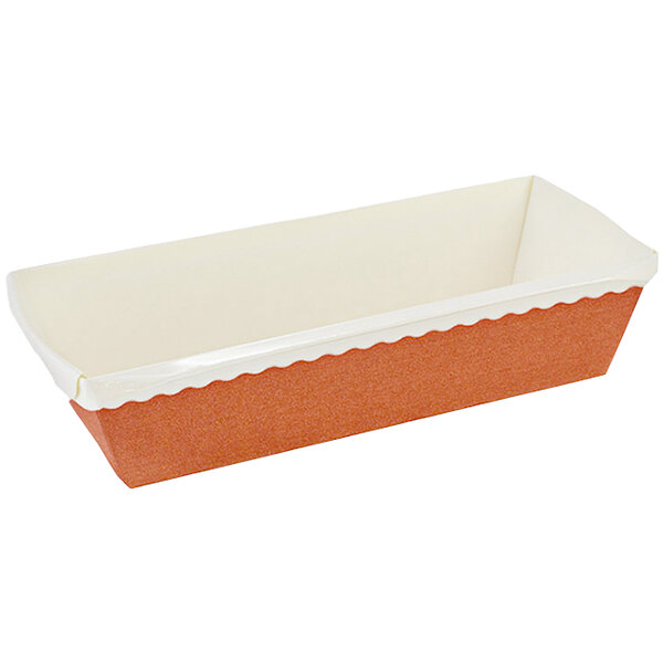A rectangular Novacart Terra Cotta and white loaf mold with a white background.