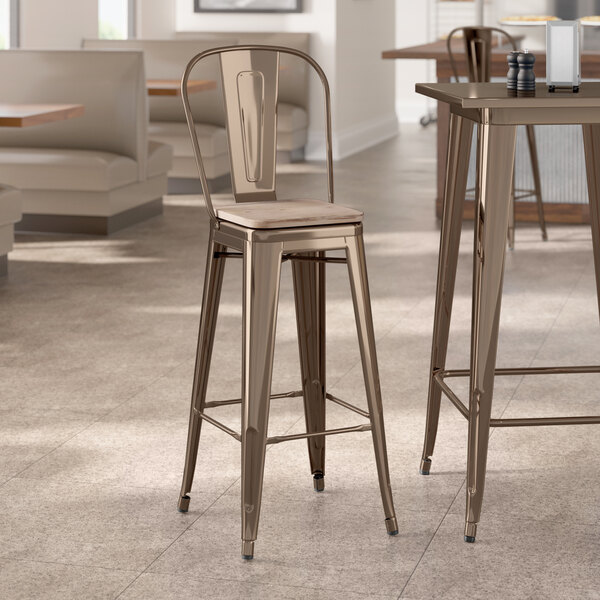 Lancaster Table & Seating Alloy Series Copper Indoor Cafe Barstool with Gray Wood Seat