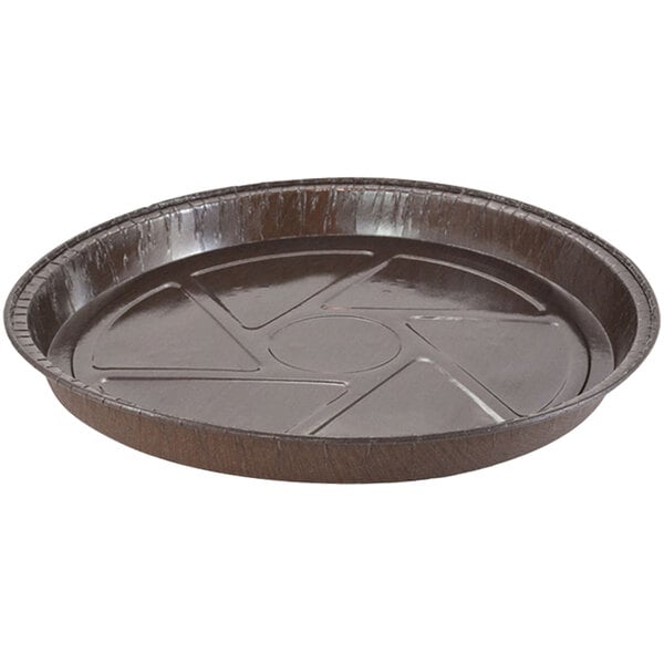 A round brown Novacart baking mold with a circular design.