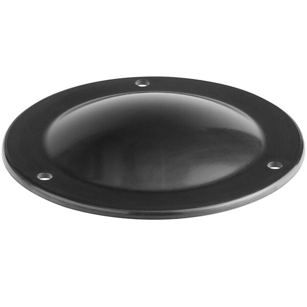A black plastic round cover with holes.