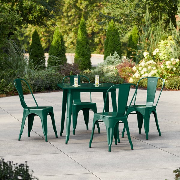 Lancaster Table & Seating Alloy Series 31 1/2" x 31 1/2" Emerald Green Standard Height Outdoor Table with 4 Cafe Chairs