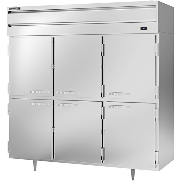 A white Beverage-Air reach-in refrigerator with silver half doors.