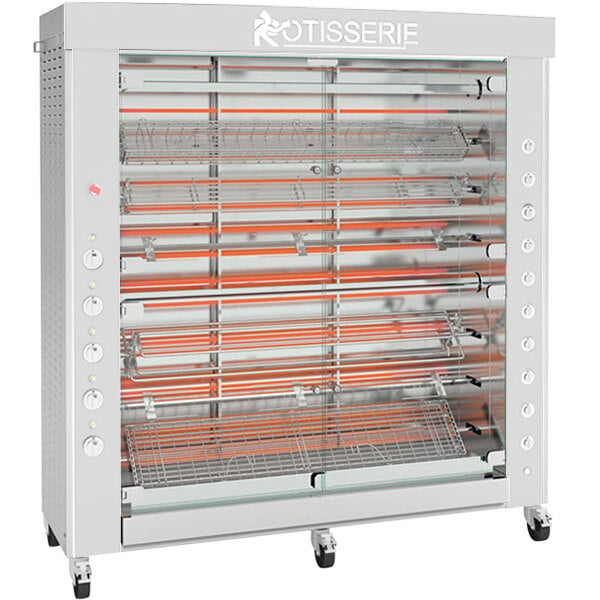 A large stainless steel Rotisol rotisserie oven with 8 spits.