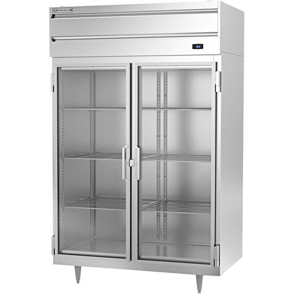 A Beverage-Air white metal reach-in refrigerator with glass doors.