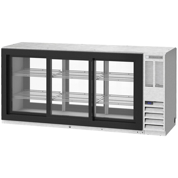 A black Beverage-Air underbar refrigerator with glass doors.