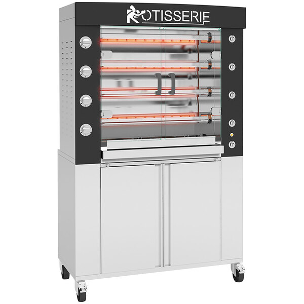 A large Rotisol-France natural gas rotisserie oven with a glass door.