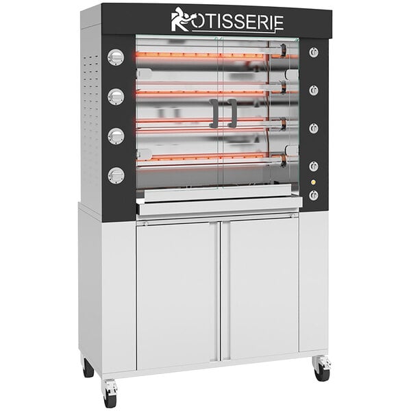 A large Rotisol-France liquid propane rotisserie oven with a glass door.