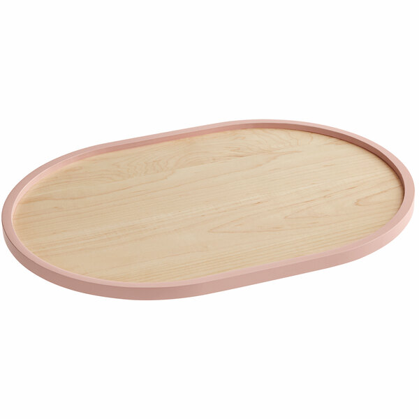 A Cal-Mil maple wood serving tray with a blush colored edge.