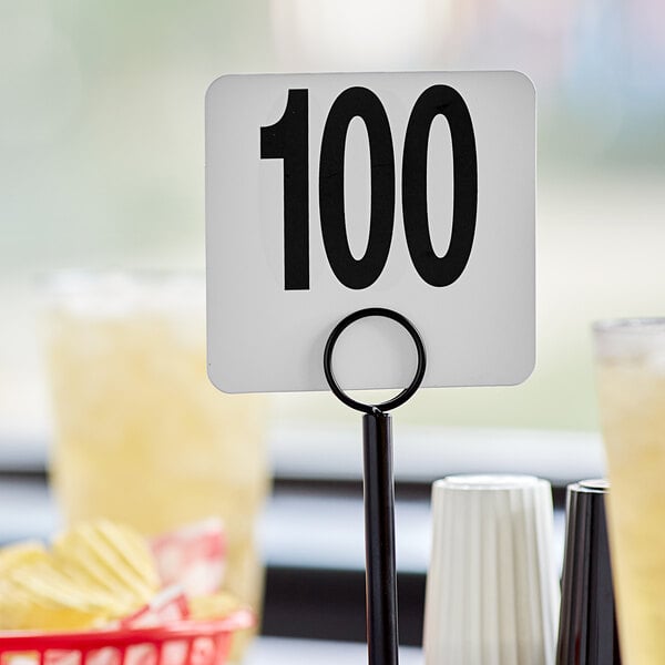 American Metalcraft plastic table number card with the number 100 on it.